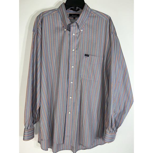Faconnable Blue Red Multi Stripe Long Sleeve Button Front Men’s Shirt Size XXL - Picture 2 of 7